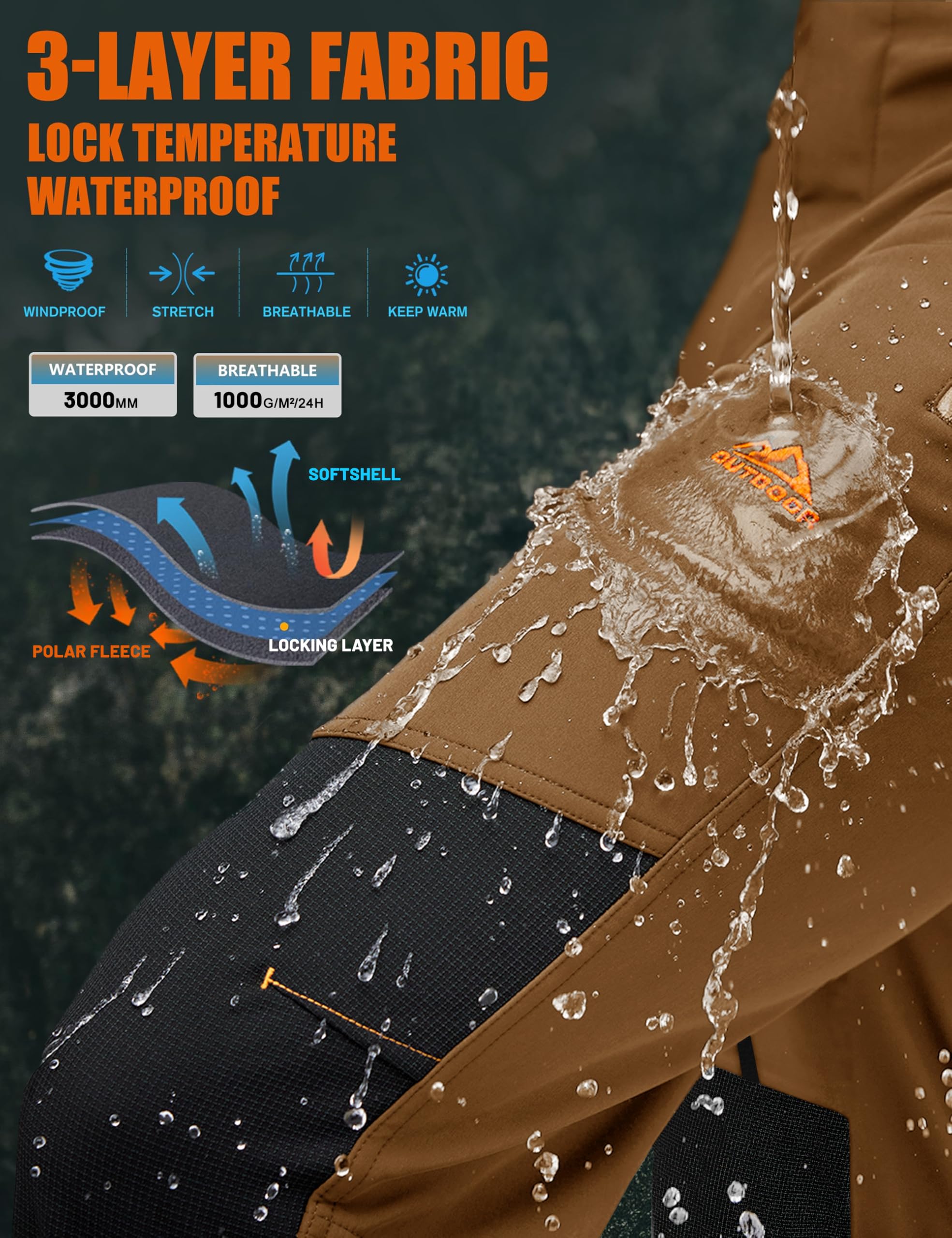 TACVASEN Snow Pants four zipper pockets securely hold essentials during outdoor trips.