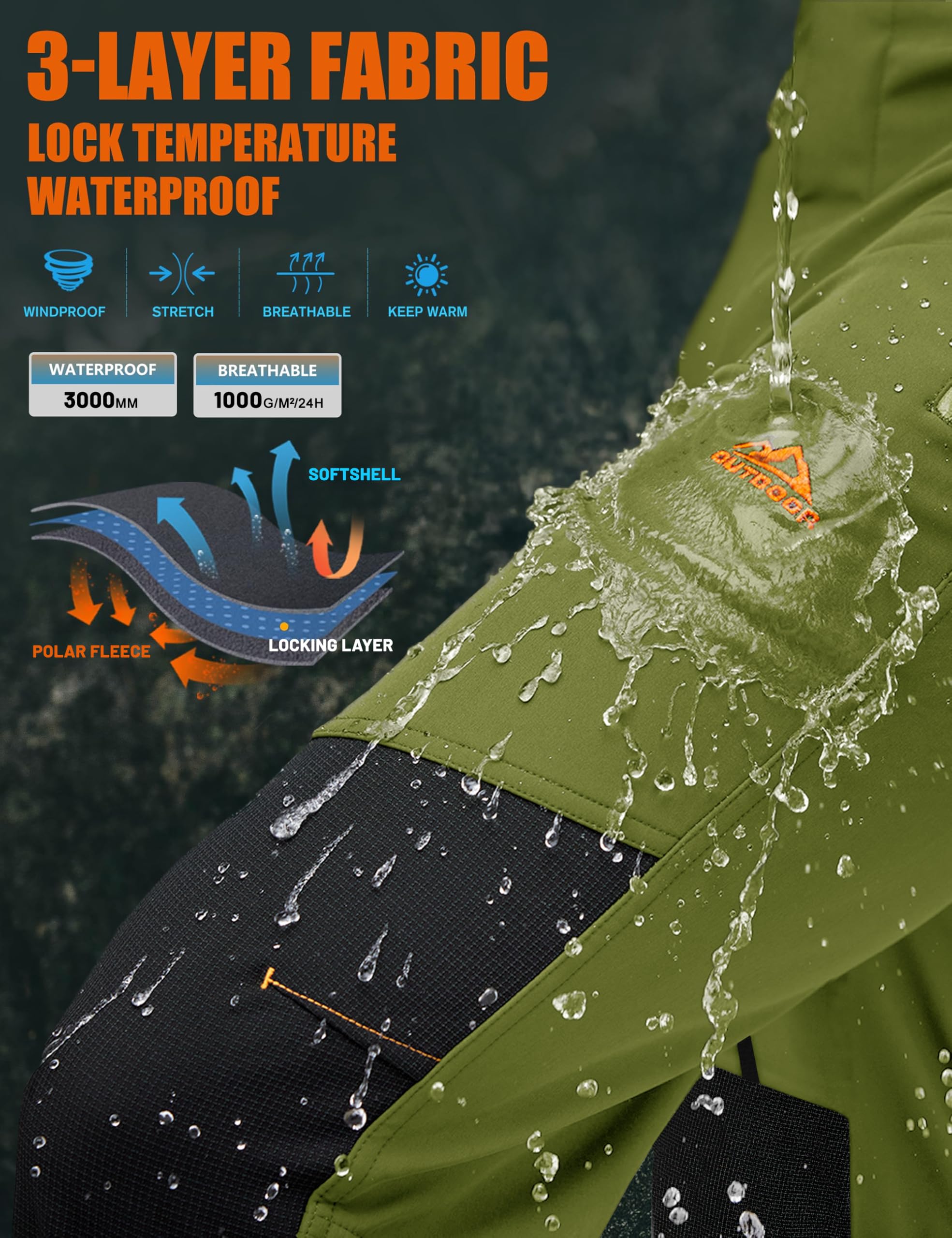 TACVASEN Snowboard Pants nylon knee reinforcement detail for durability during bends.