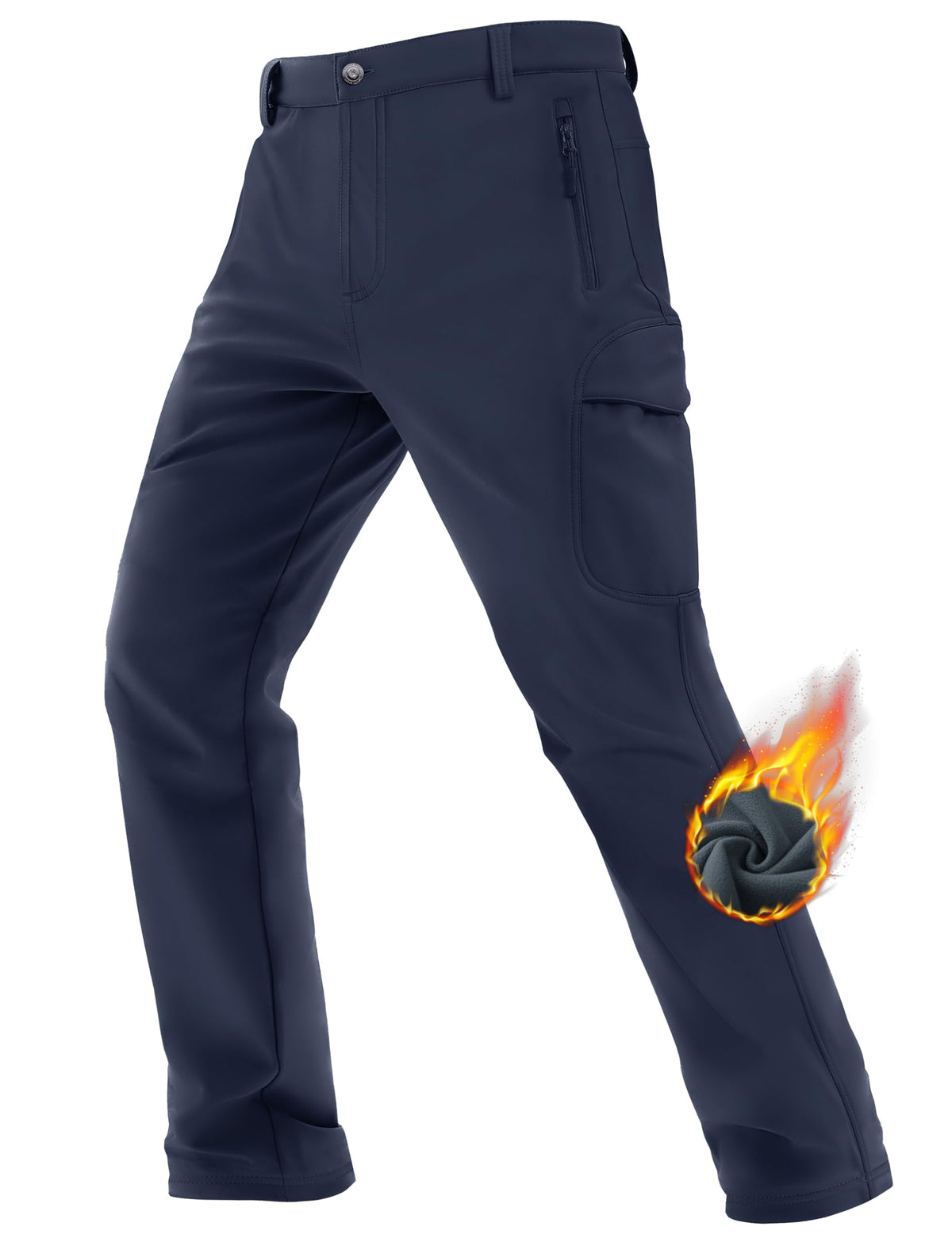 TACVASEN winter pants front view in navy, rugged softshell for cold weather wear.