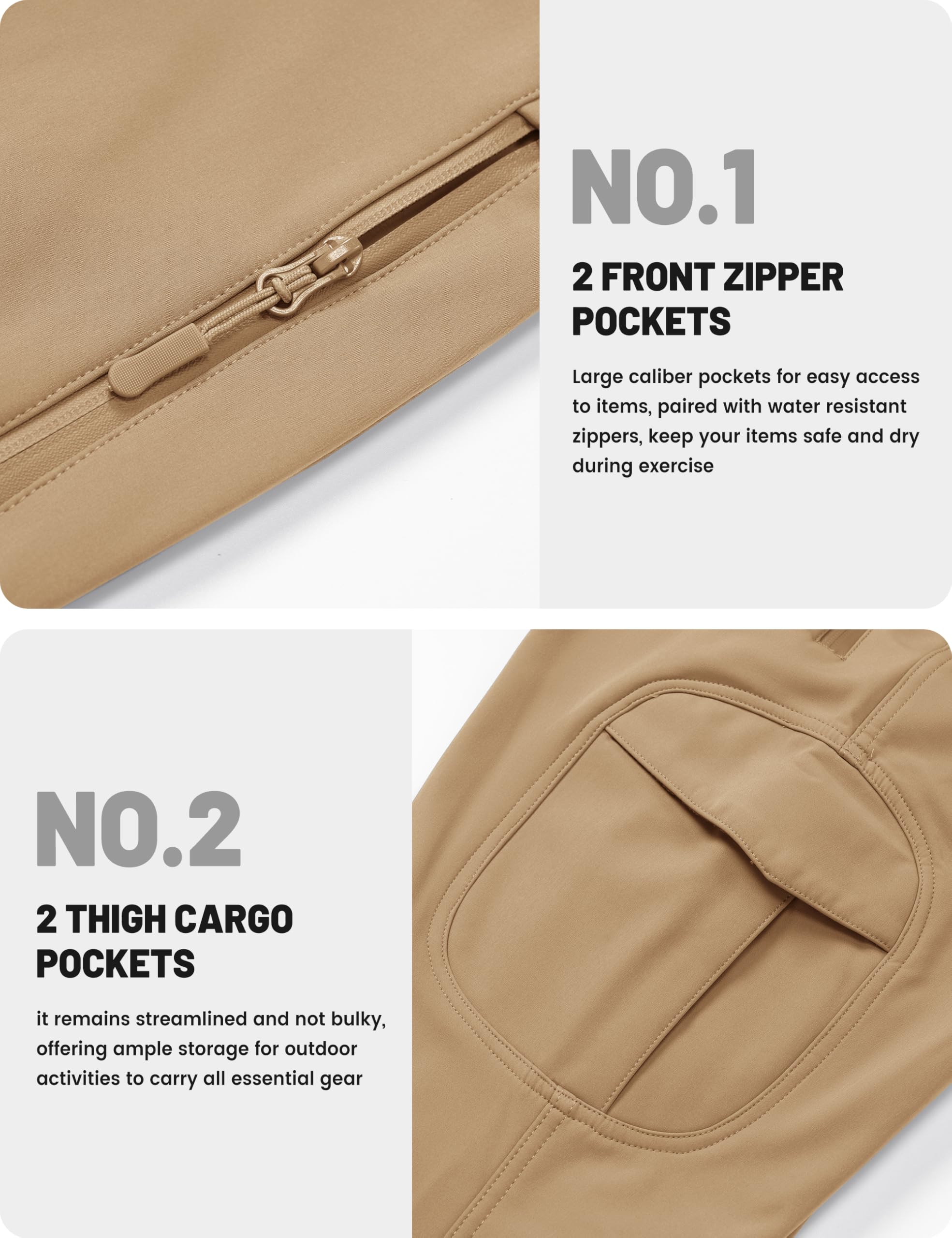 TACVASEN winter pants metal zip closure secures snug fit.