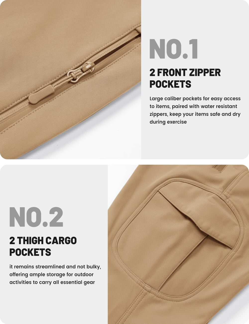 TACVASEN winter pants metal zip closure secures snug fit.