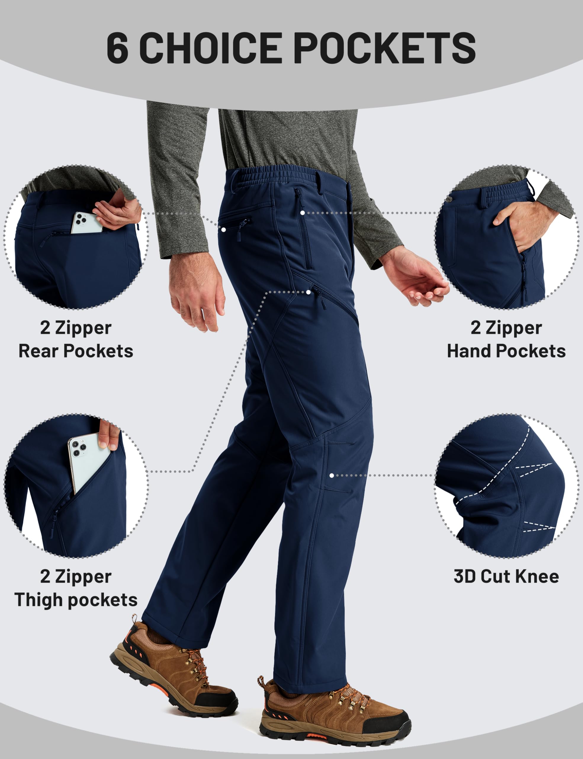 TACVASEN winter pants side-adjustable waist ensures a secure, comfortable fit