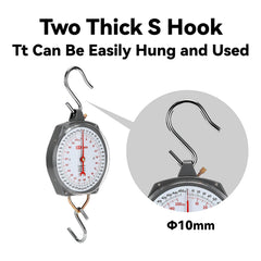Dual hooks on the Tada scale for hanging and weighing items