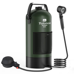 Tadomoe portable shower kit assembled for on-the-go outdoor cleaning.