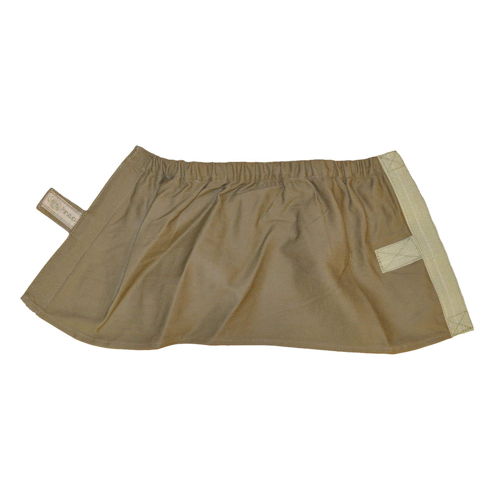 Tag Safari gaiters canvas khaki elastic top closeup prevents burs on laces