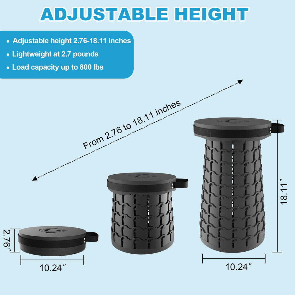TAIWANBED collapsible stool extended to 18.11 inches for comfortable outdoor seating.