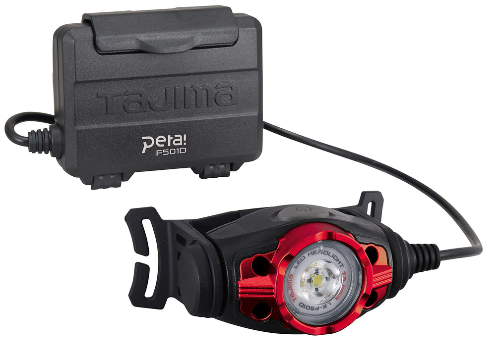 Tajima Grati-Lite helmet clip attachment demonstrates hard hat compatibility on the jobsite