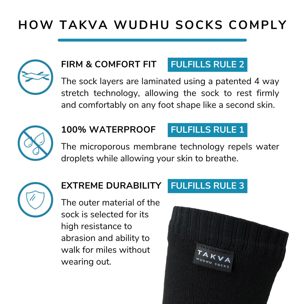 Takva Wudhu Socks pair-on-foot worn look demonstrates versatile unisex fit for outdoor activity.