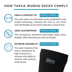 Takva Wudhu Socks pair-on-foot worn look demonstrates versatile unisex fit for outdoor activity.