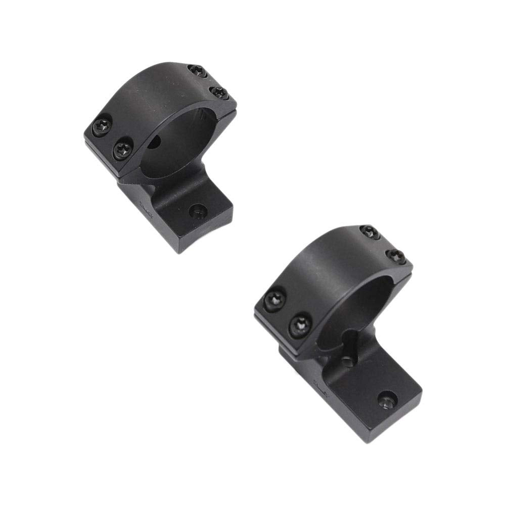 Talley Accumark 1in ring/base high black on rifle image highlights low-profile, secure fit.