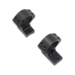 Talley Accumark 1in ring/base high black on rifle image highlights low-profile, secure fit.
