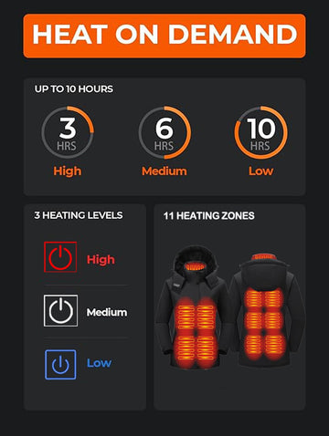 TAMEYA heated jacket with detachable hood for wind protection on chilly mornings