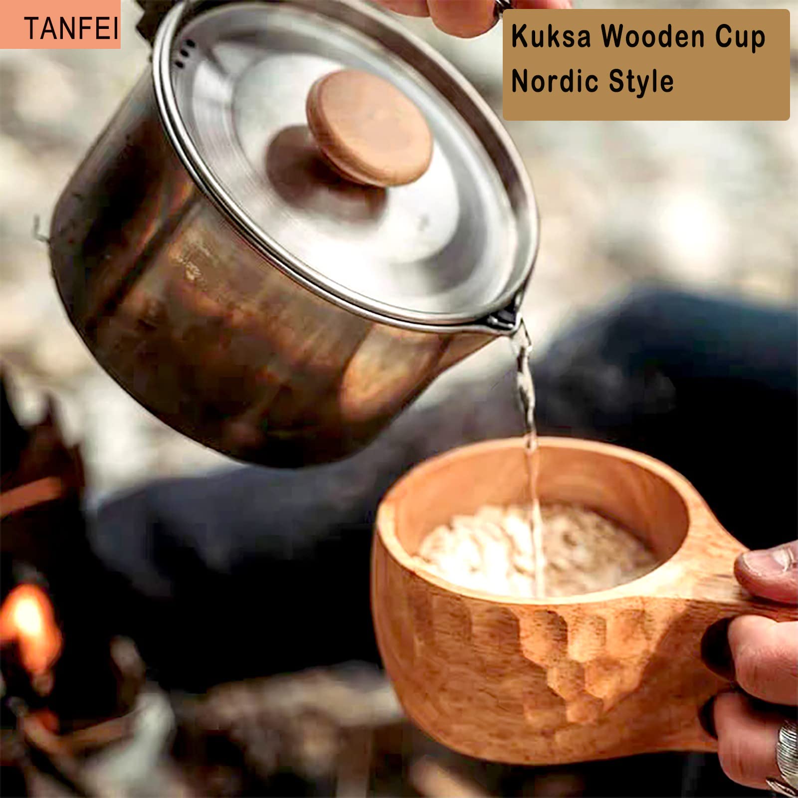 TANFEI natural rubber wood cup highlights durable, eco-friendly material.