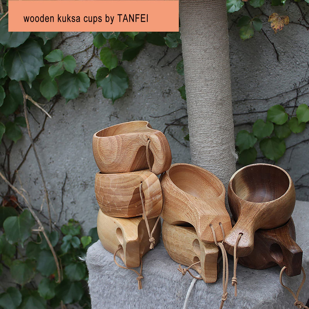 TANFEI Nordic-style wooden cups with simple, elegant design for shared drinks.