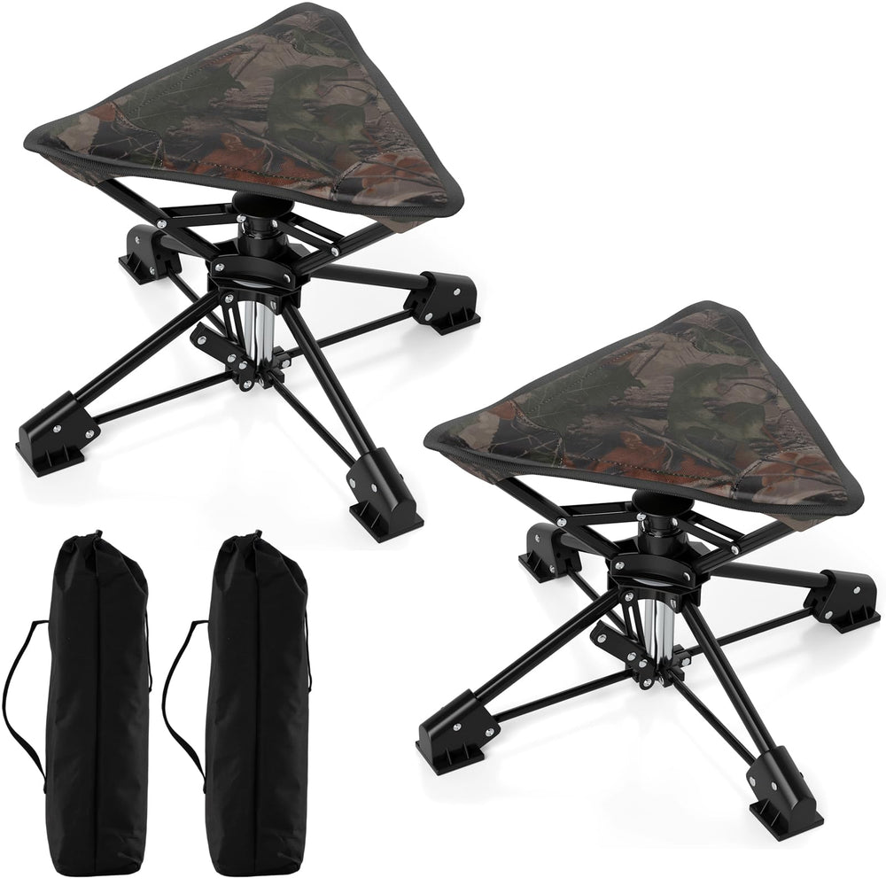 Tangkula 360° swivel camping stool camouflage in outdoor setting for flexible seating.
