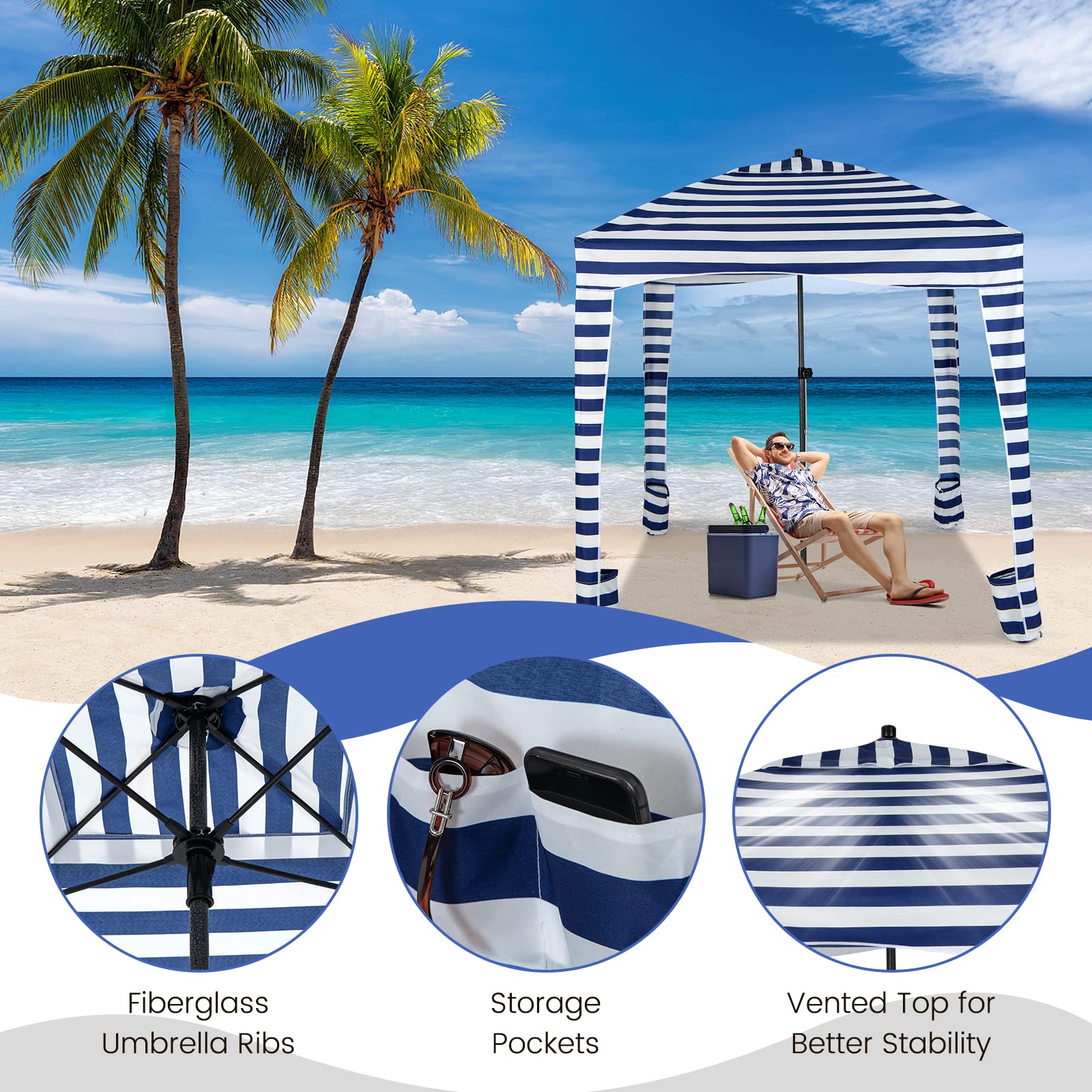 Tangkula Beach Cabana sand anchor system fixes the cabana on sand or grass.