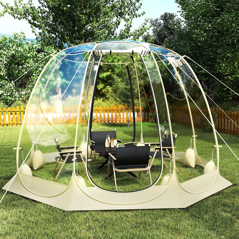 Tangkula bubble tent front view for easy setup and family gatherings outdoors.