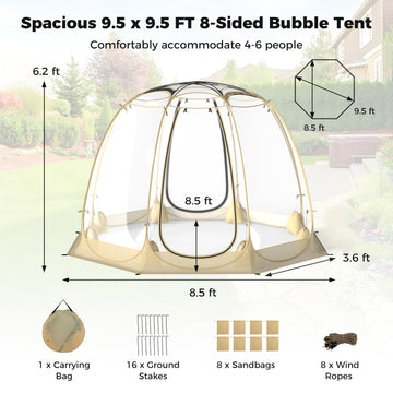 Tangkula bubble tent ground stakes keep the tent secure in wind.