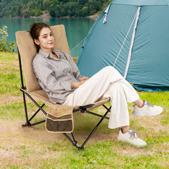 Tangkula folding camp chair in carrying bag for easy transport.