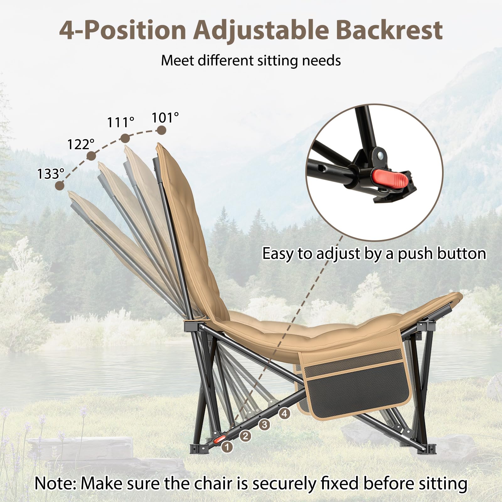Tangkula chair foot pads preventing sinking on soft ground.