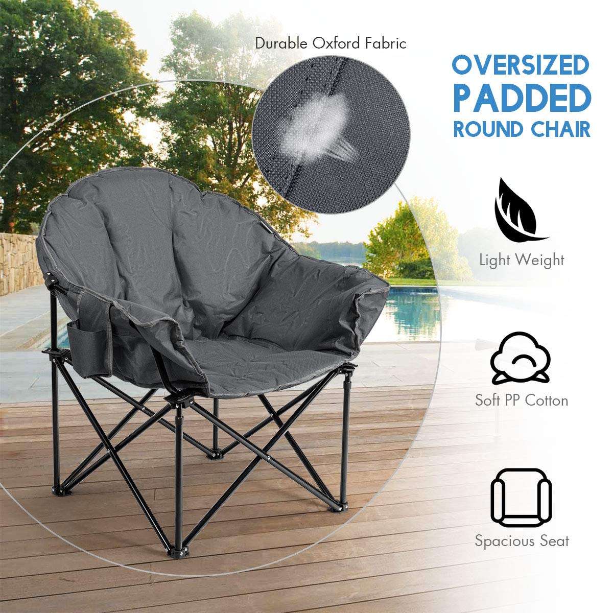 Tangkula reinforced steel frame with an X-shape provides sturdy support.