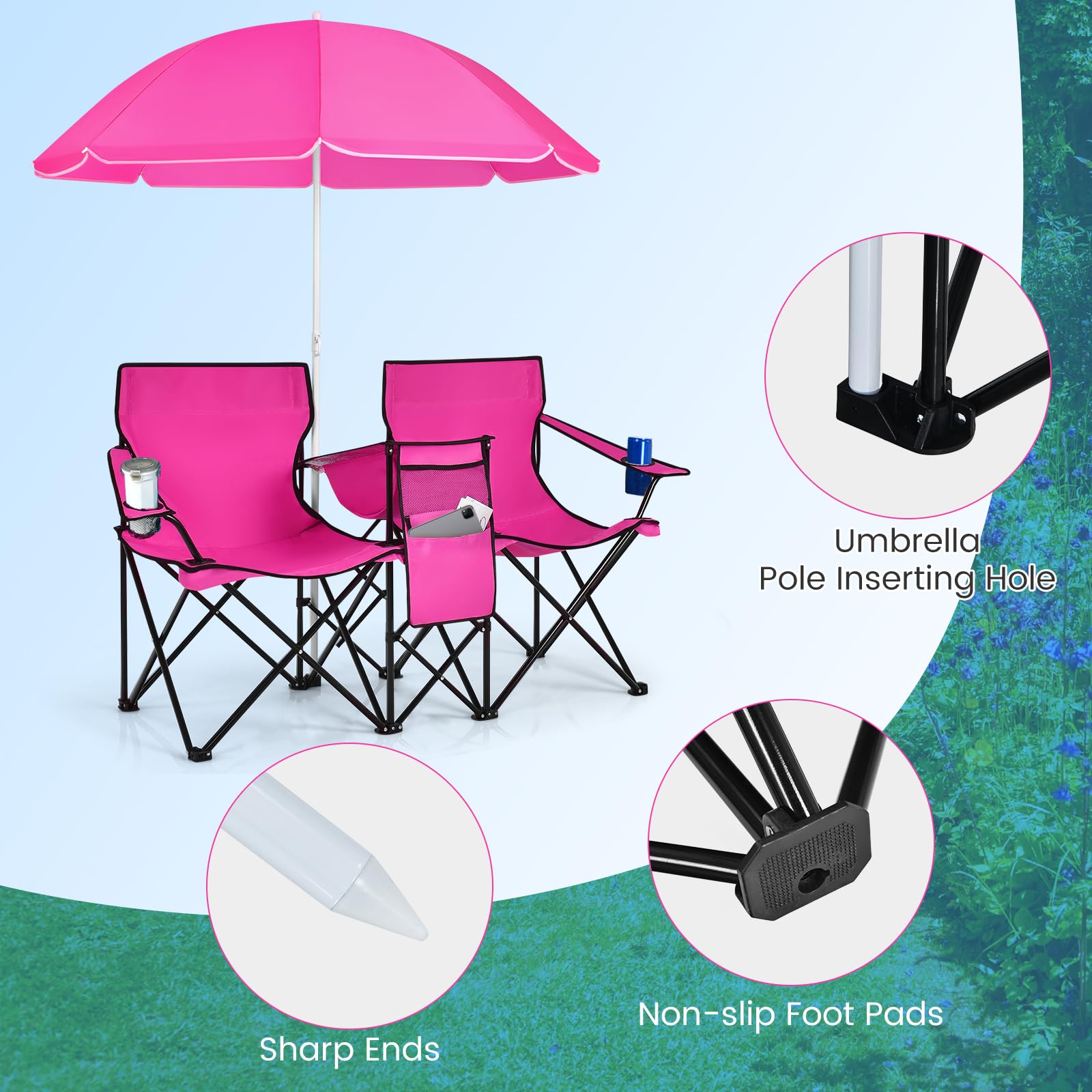 Anti slip feet stabilize Tangkula chairs on sand or grass