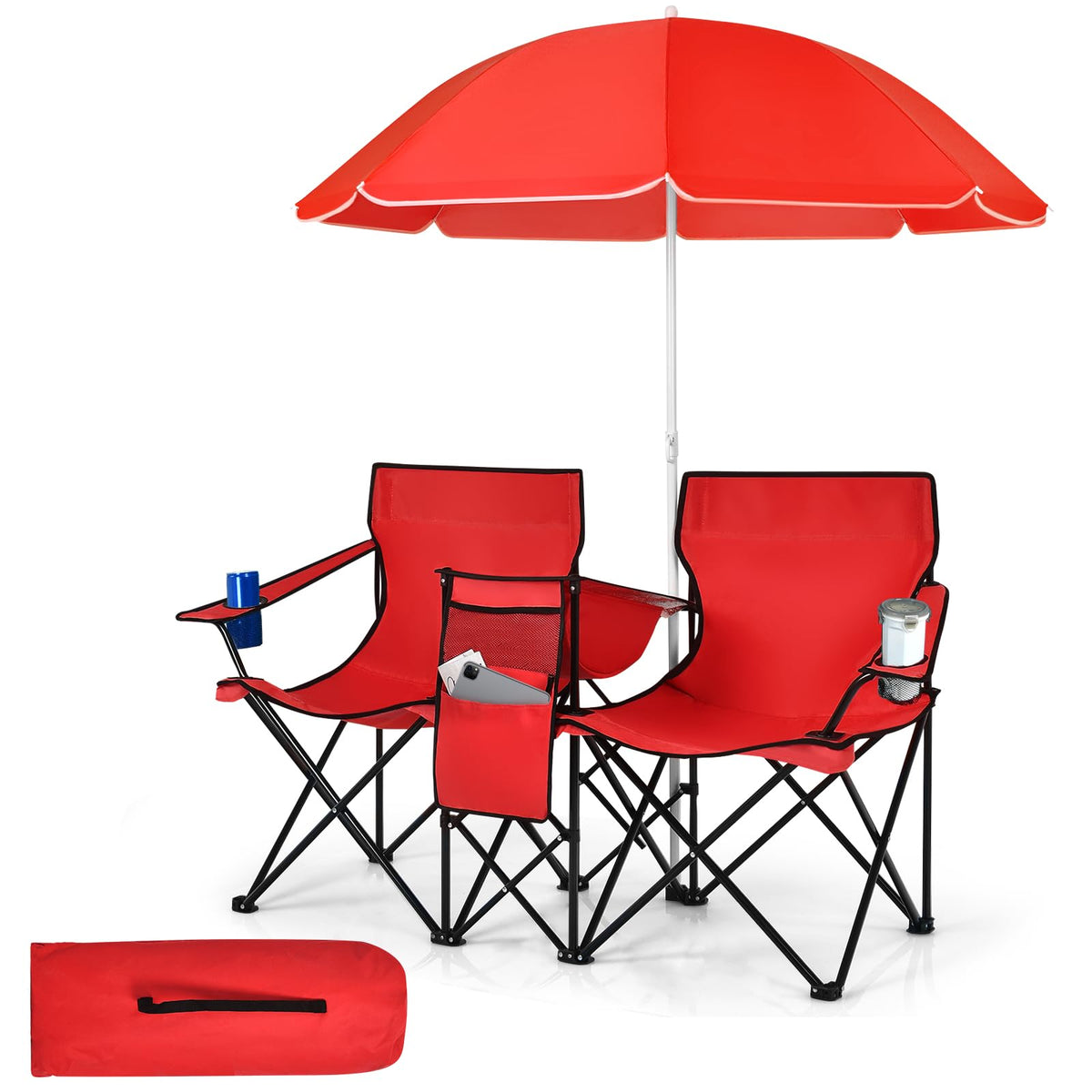 Tangkula double camping chairs umbrella provides shade for outdoor relaxation