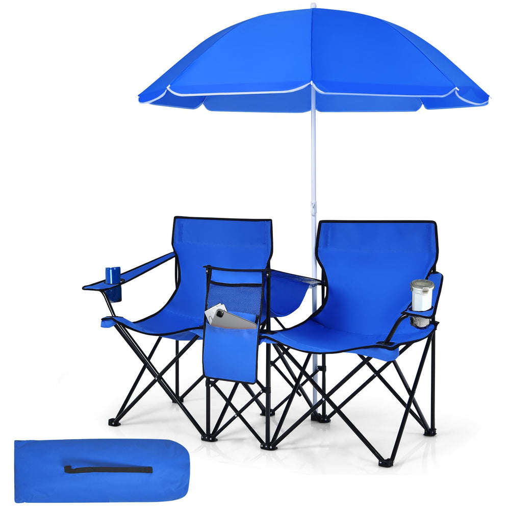Tangkula Double Camping Chairs with umbrella shade for outdoor seating