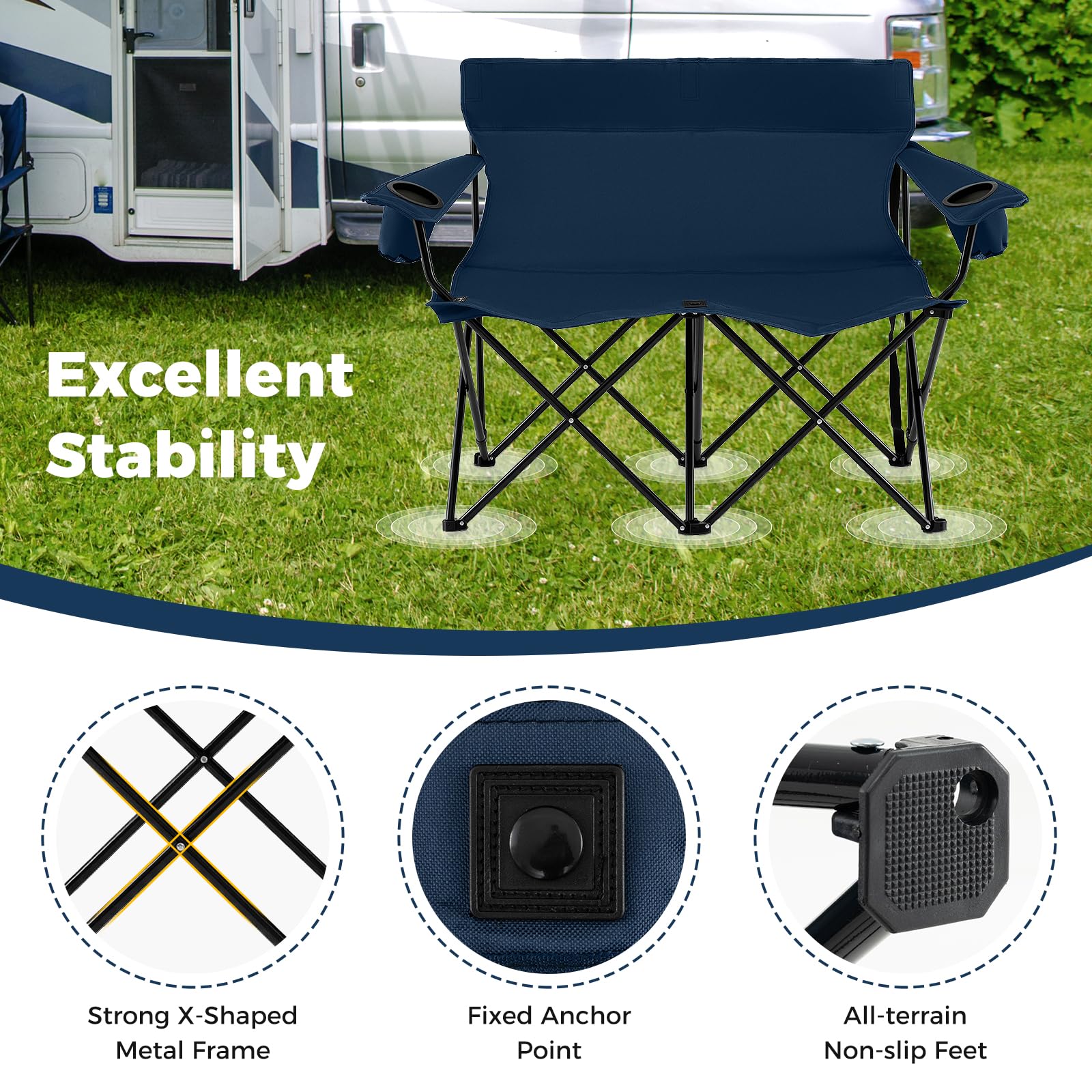 Tangkula double cup holders keep drinks within reach during outdoor use.