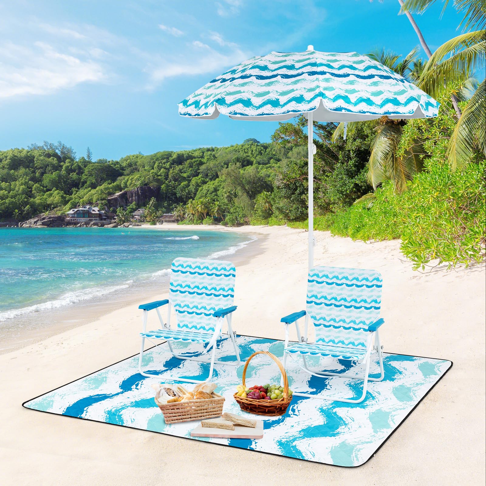 Tangkula family outdoor beach set ready for seaside day with shade and seating