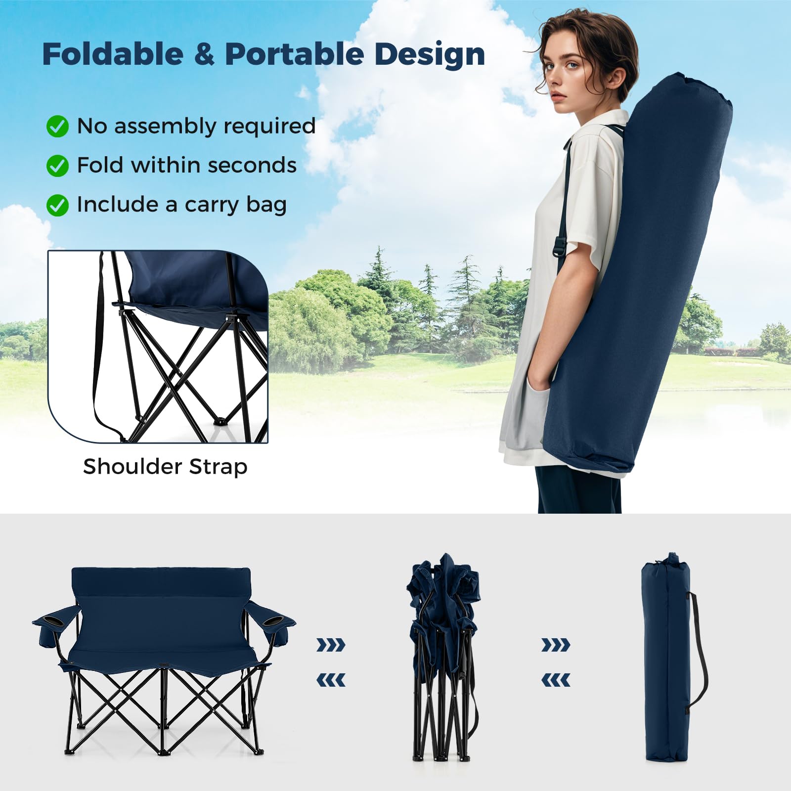 Tangkula folded chair in compact form for simple storage.