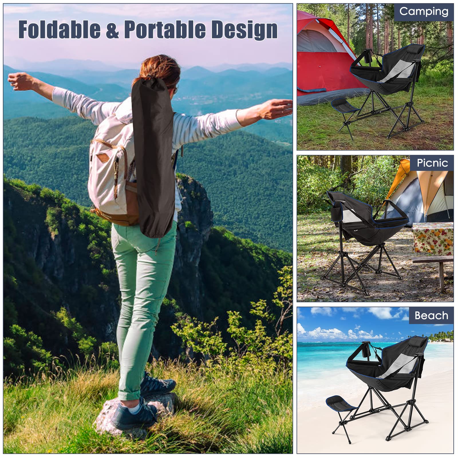 Tangkula hammock camping chair easy fold and carry design