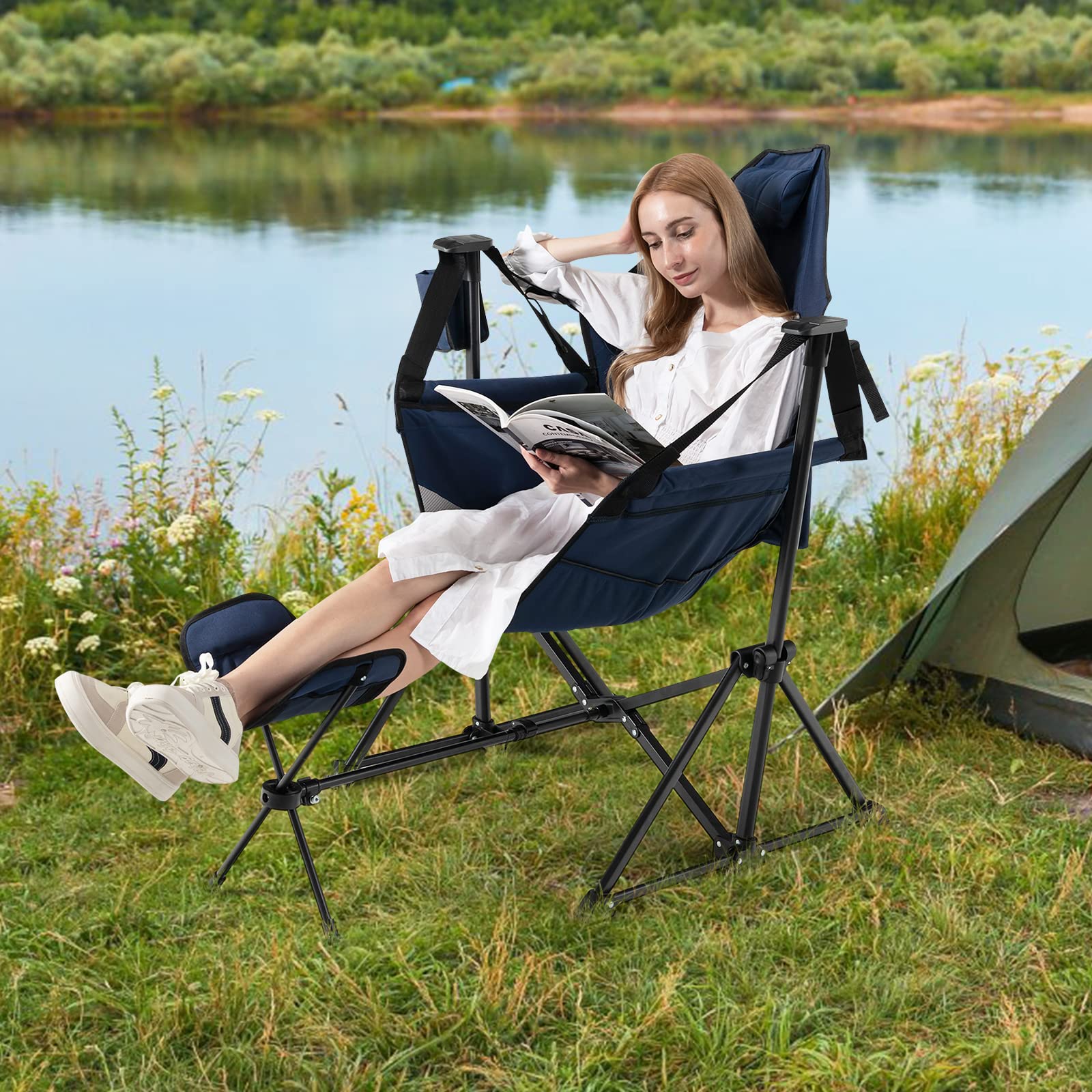 Tangkula hammock chair footrest detachable design offers extended comfort.