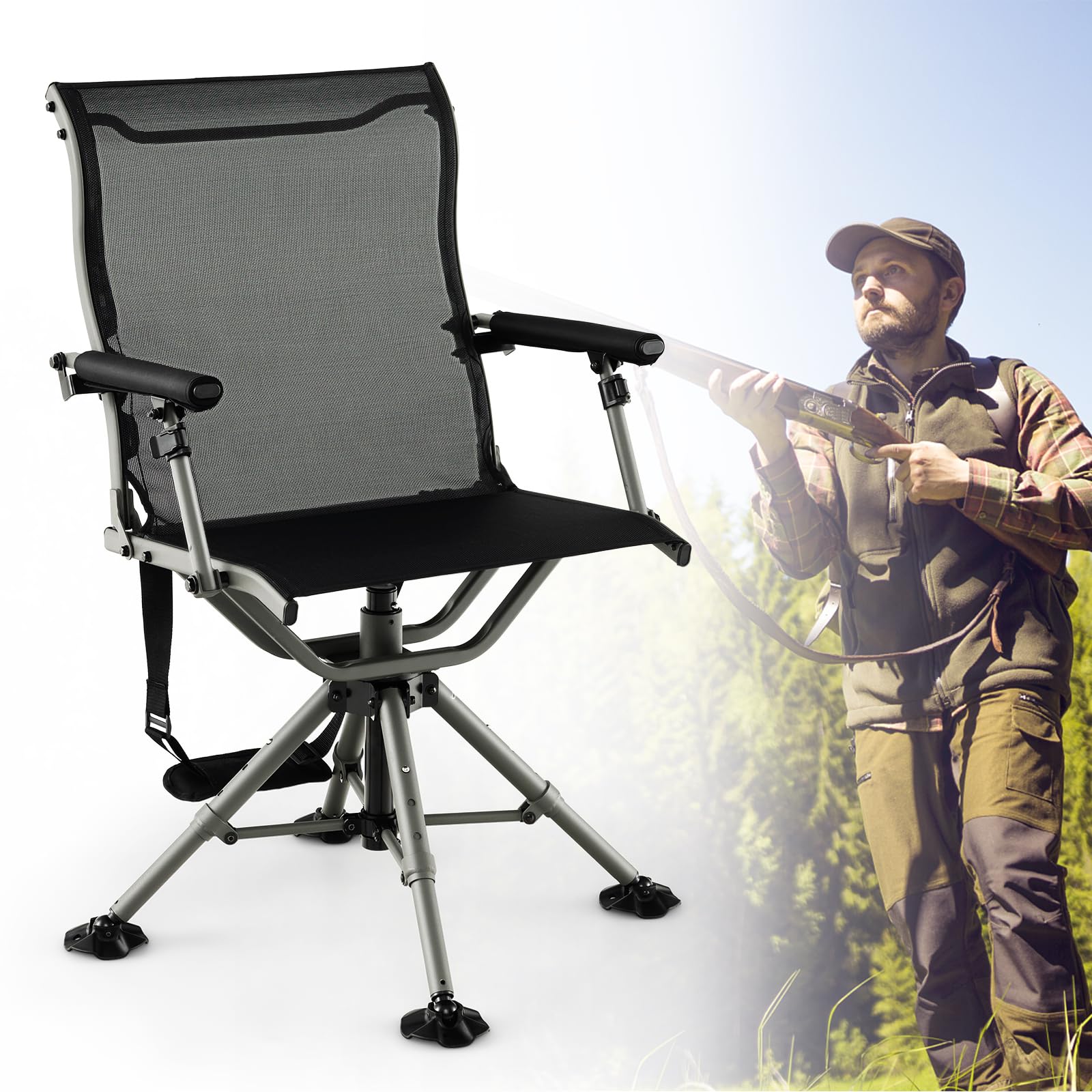 Tangkula hunting chair with 360° swivel for wide visibility during hunts.