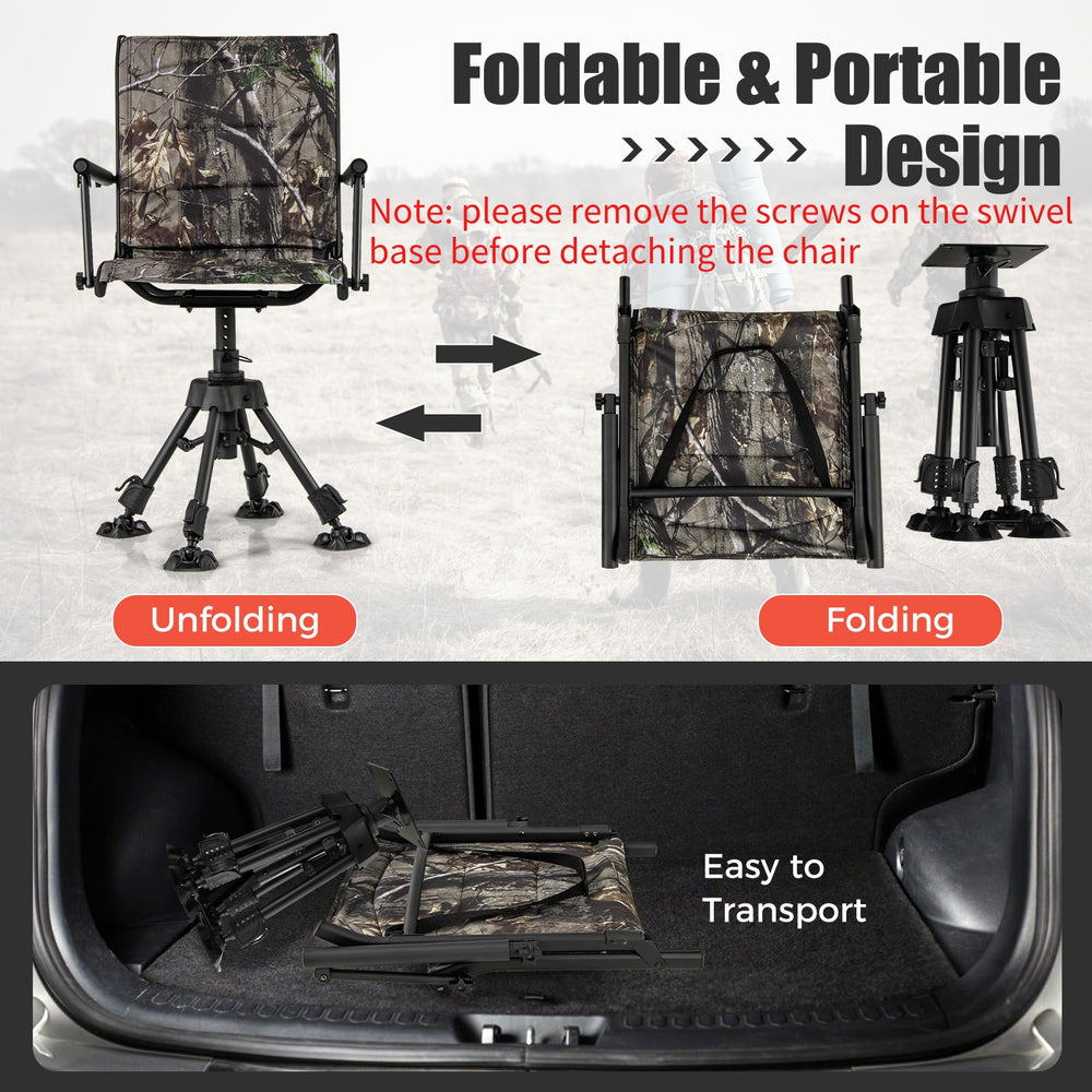 Tangkula Hunting Chair swivel base can detach into two parts after removing screws.