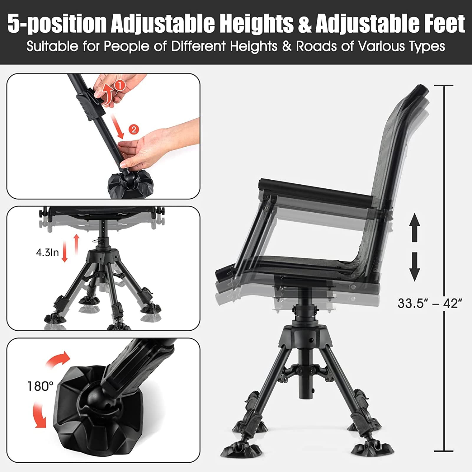Tangkula chair with rugged foot pads for stable grip on diverse ground.