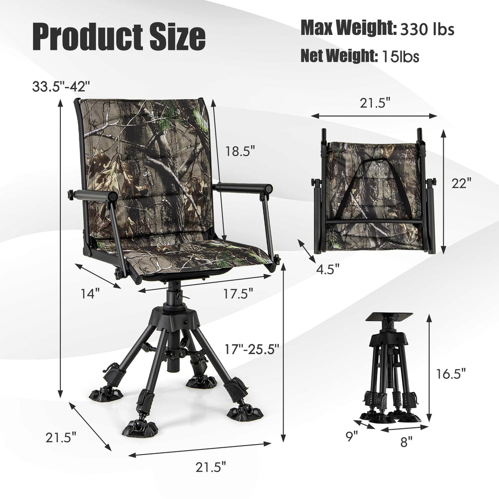 Tangkula Hunting Chair offers five-position height and four adjustable legs.