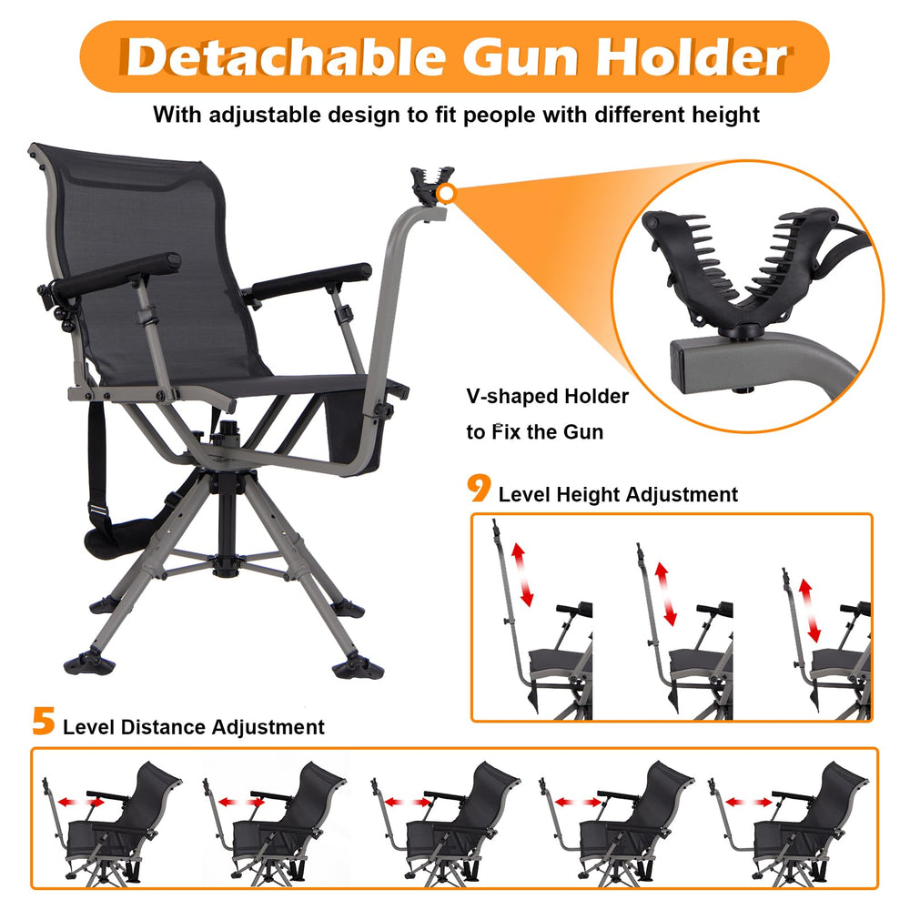 Tangkula hunting chair features quiet rotation to avoid spooking prey.