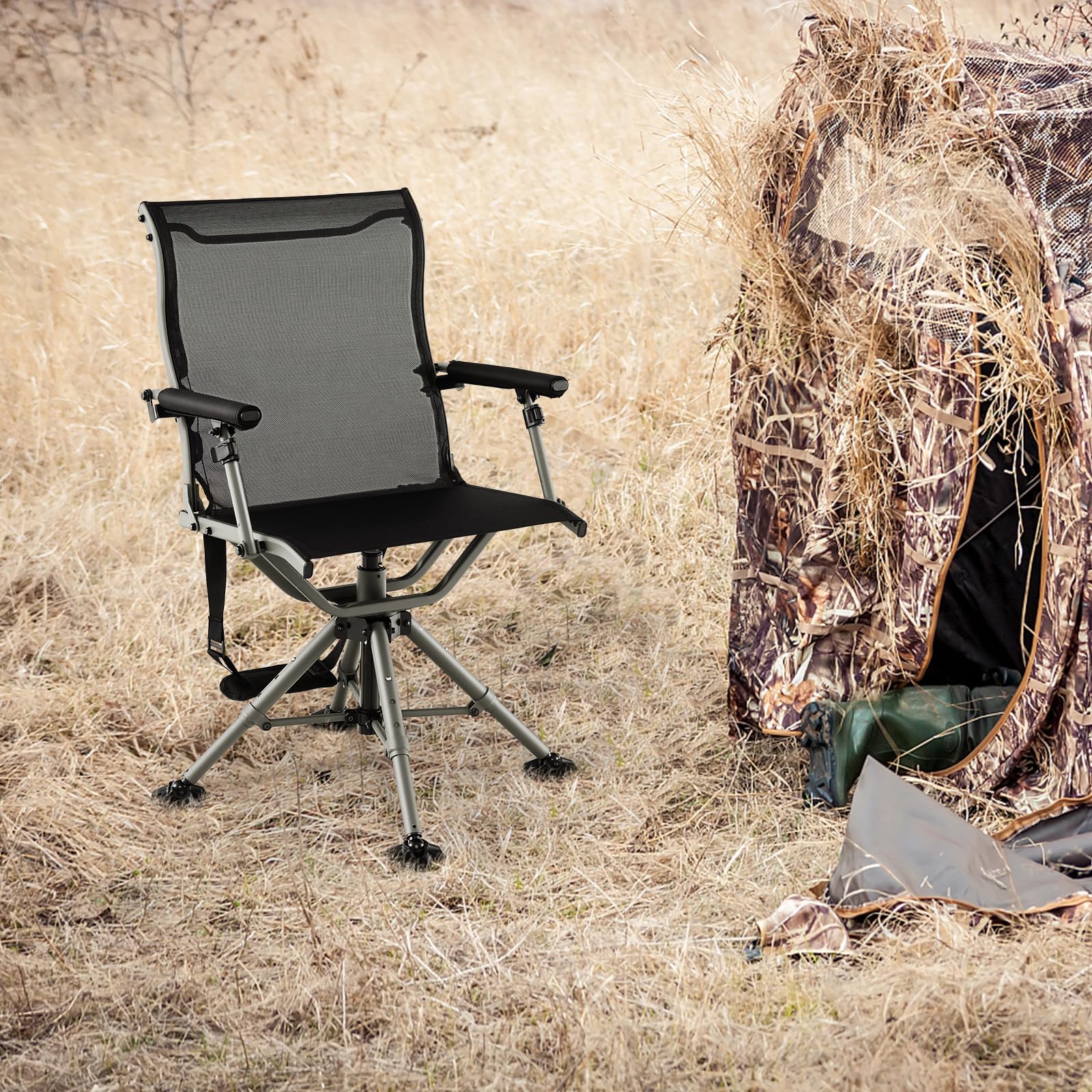 Tangkula hunting chair shows silent technology to reduce disturbance.