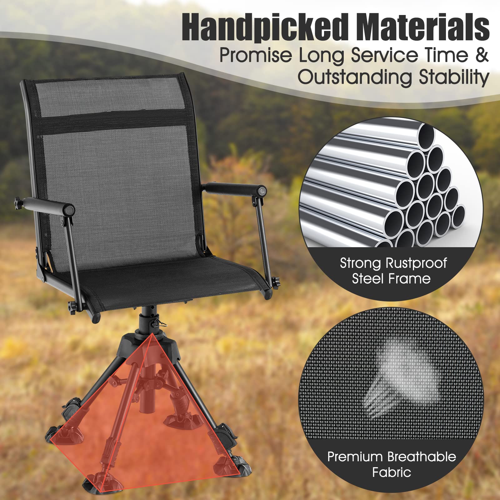 Tangkula hunting chair built on a sturdy rustproof steel frame.