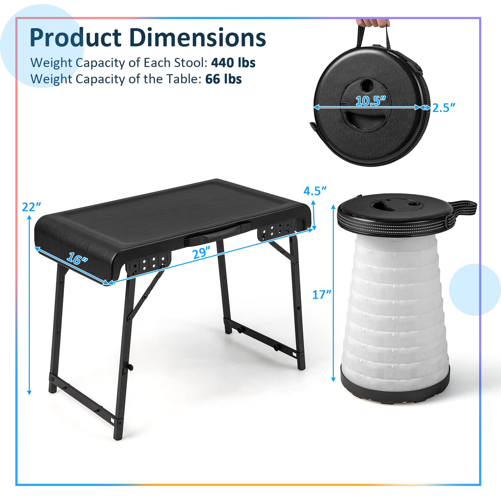 Tangkula LED stool extended for comfortable outdoor seating at night.