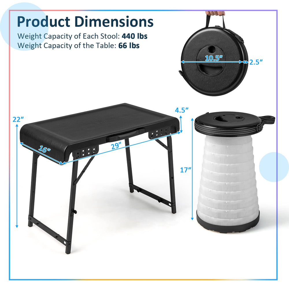 Tangkula LED stool extended for comfortable outdoor seating at night.