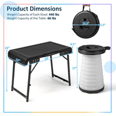 Tangkula LED stool extended for comfortable outdoor seating at night.