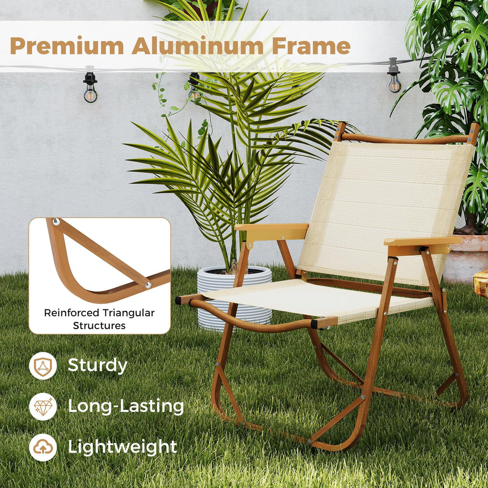 Tangkula lightweight folding chairs at 6 lbs each for easy carrying.