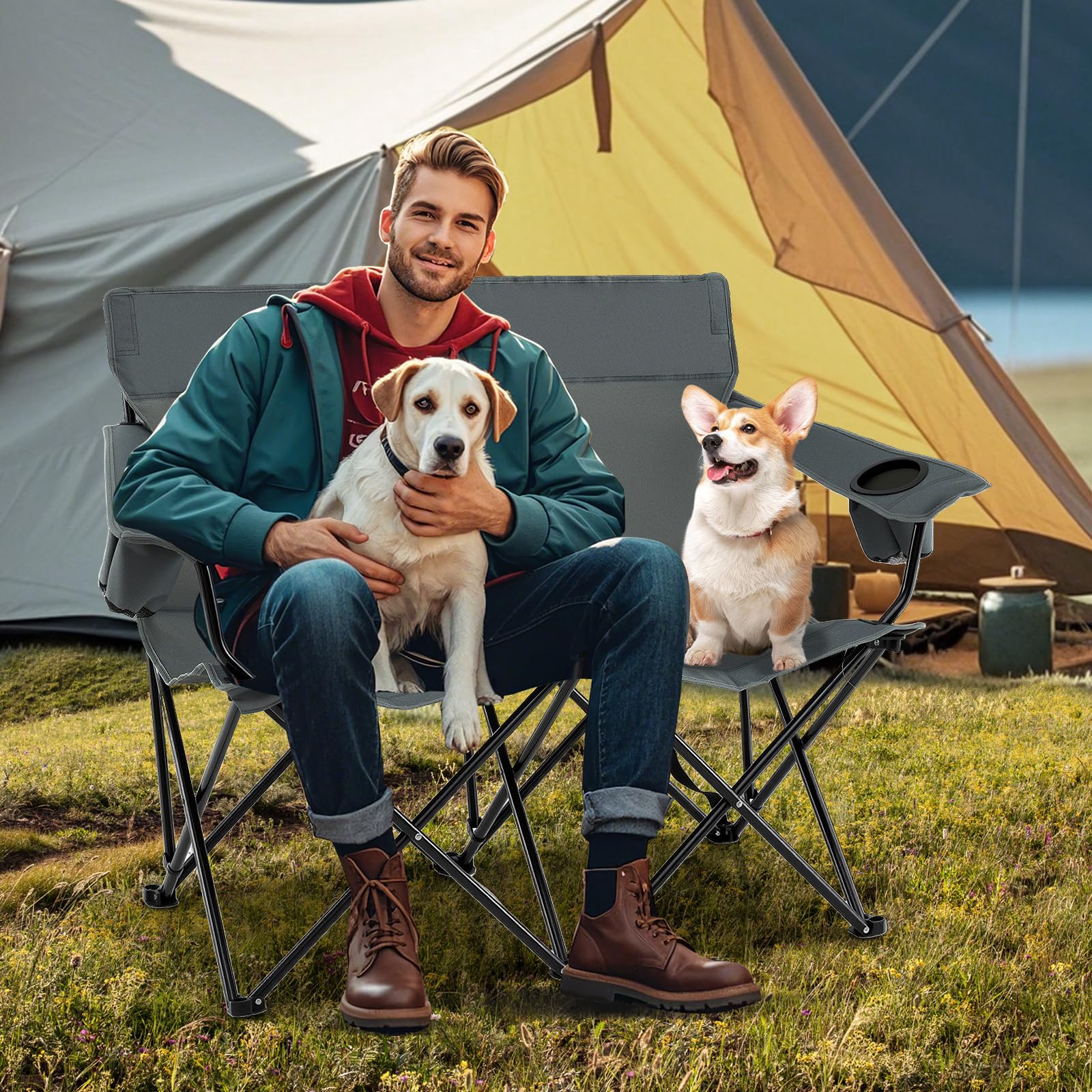 Tangkula loveseat camping chair high back for two adults comfort