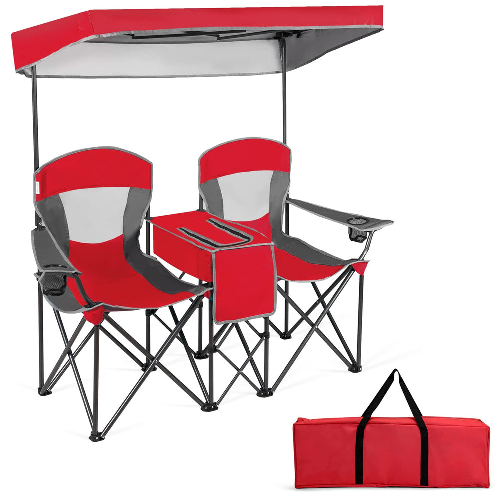 Tangkula loveseat camping chair with canopy red offers shaded seating for two outdoors