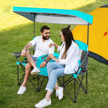 Canopy angle on navy Tangkula chair showing adjustable sun protection