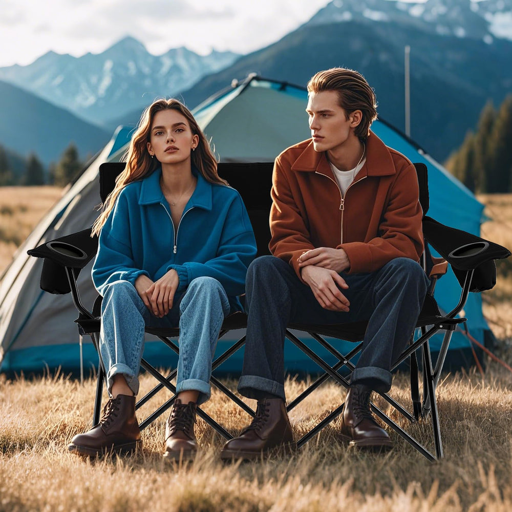 Tangkula portable loveseat for camping enhances outdoor gatherings.