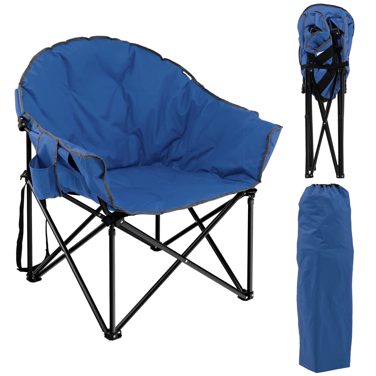 Tangkula oversized camping chair blue full view, sturdy and portable outdoor seat