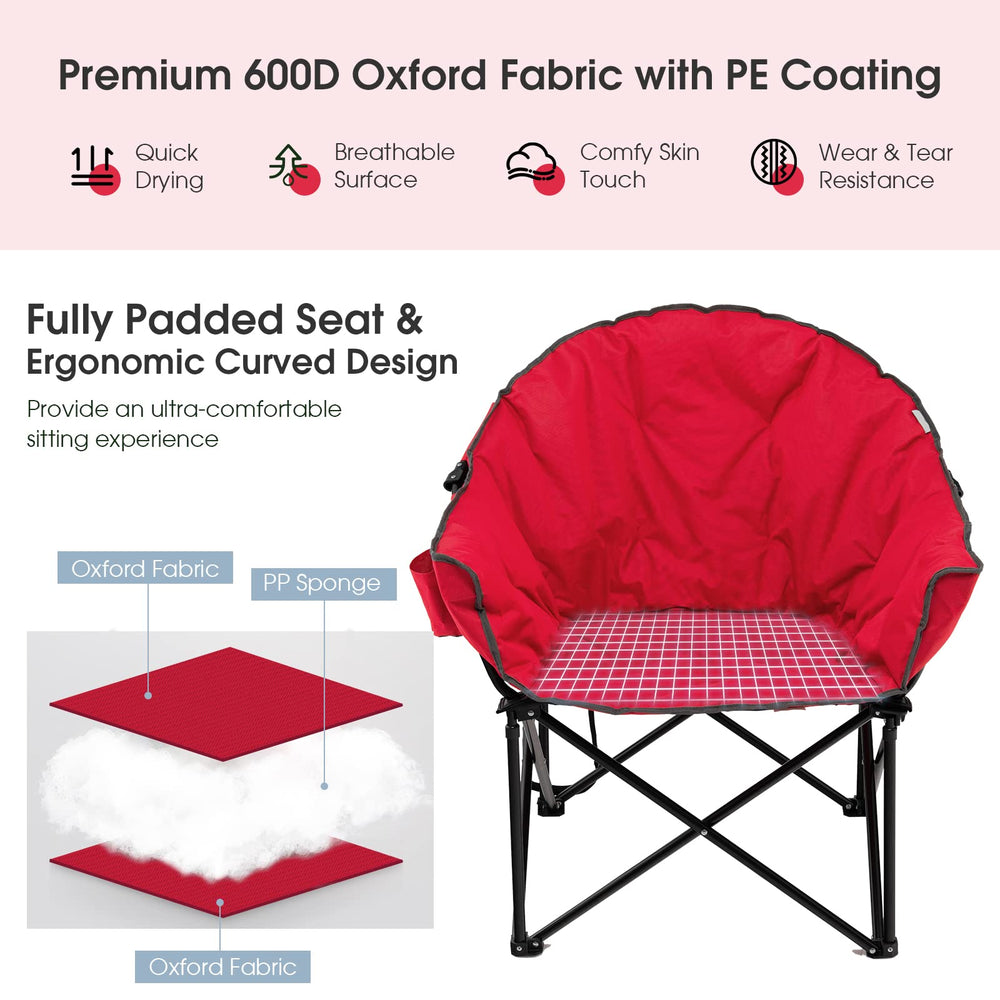 Tangkula oversized camping chair cup holder keeps drinks and essentials within reach.